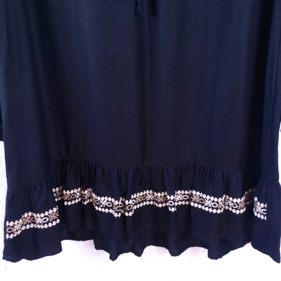 ANGIE Boho Embroidered Tassel Ruffles Dress Black - Picture 5 of 8